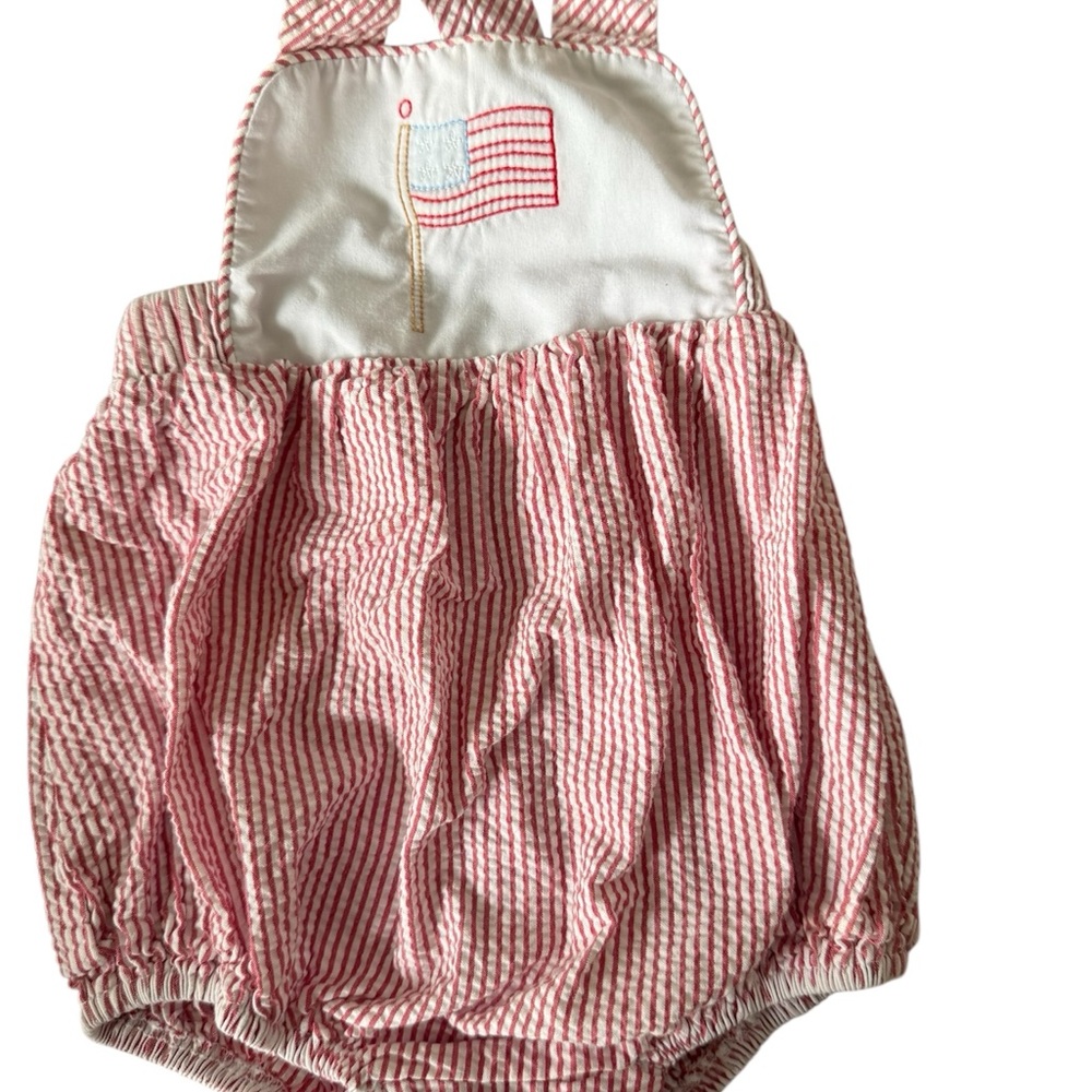 Little English Embroidered American Flag Baby bubble. - Red, White, Blue. 6 mont